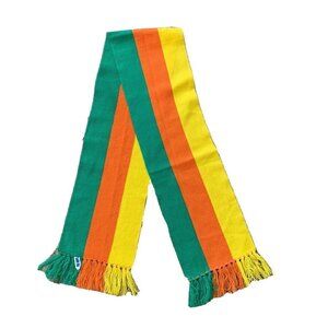 Retro 70’s Knit Scarf Orange Yellow Green Long 62” Acrylic Fringe